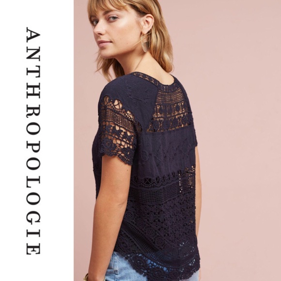 Anthropologie Tops - Deletta Blue Marilyn Crocheted Top
